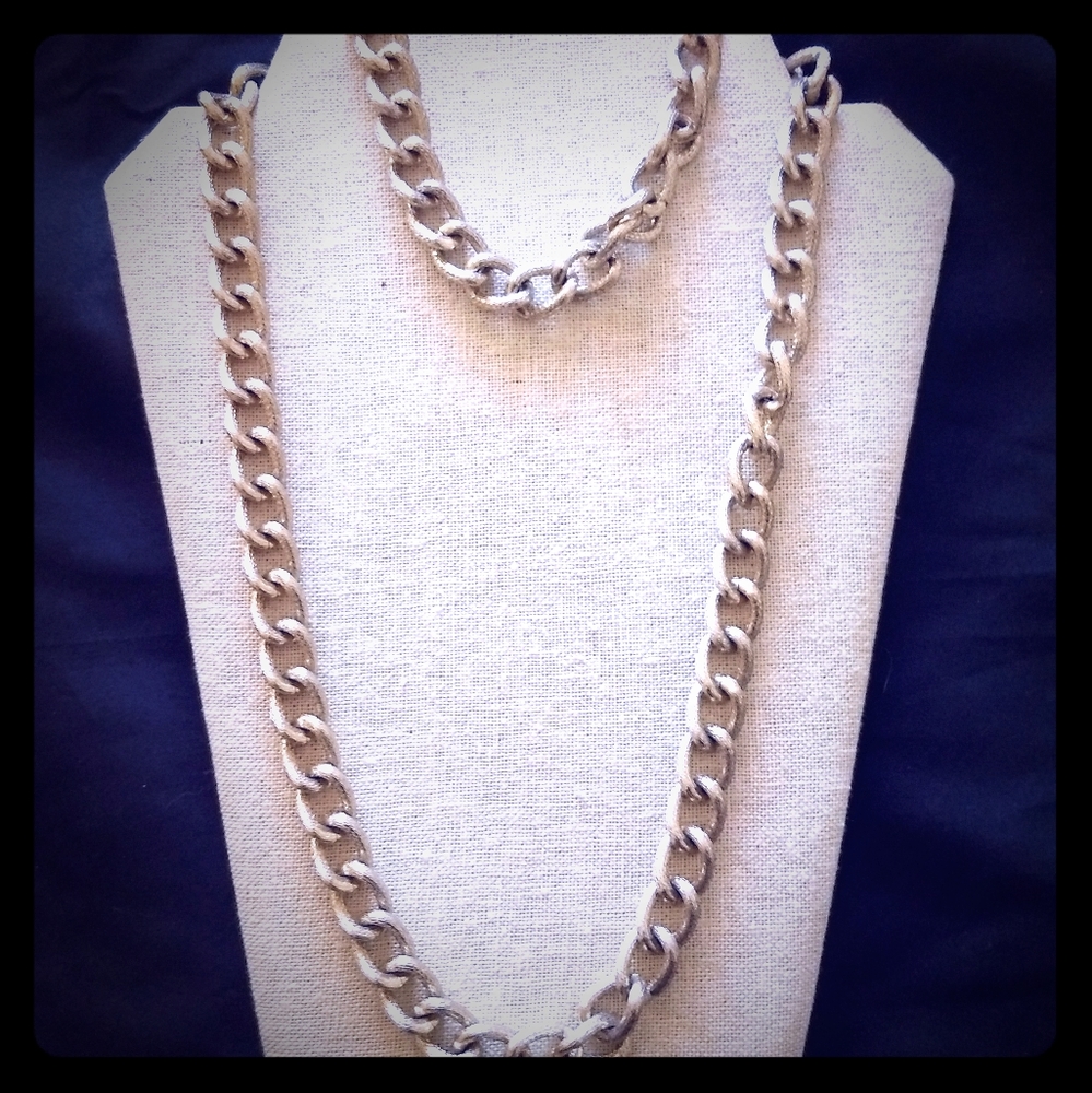 Brushed Silver Chain Link Necklace